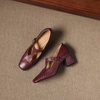 Gisette | Square-Toe Leather Mary Jane Block Heels