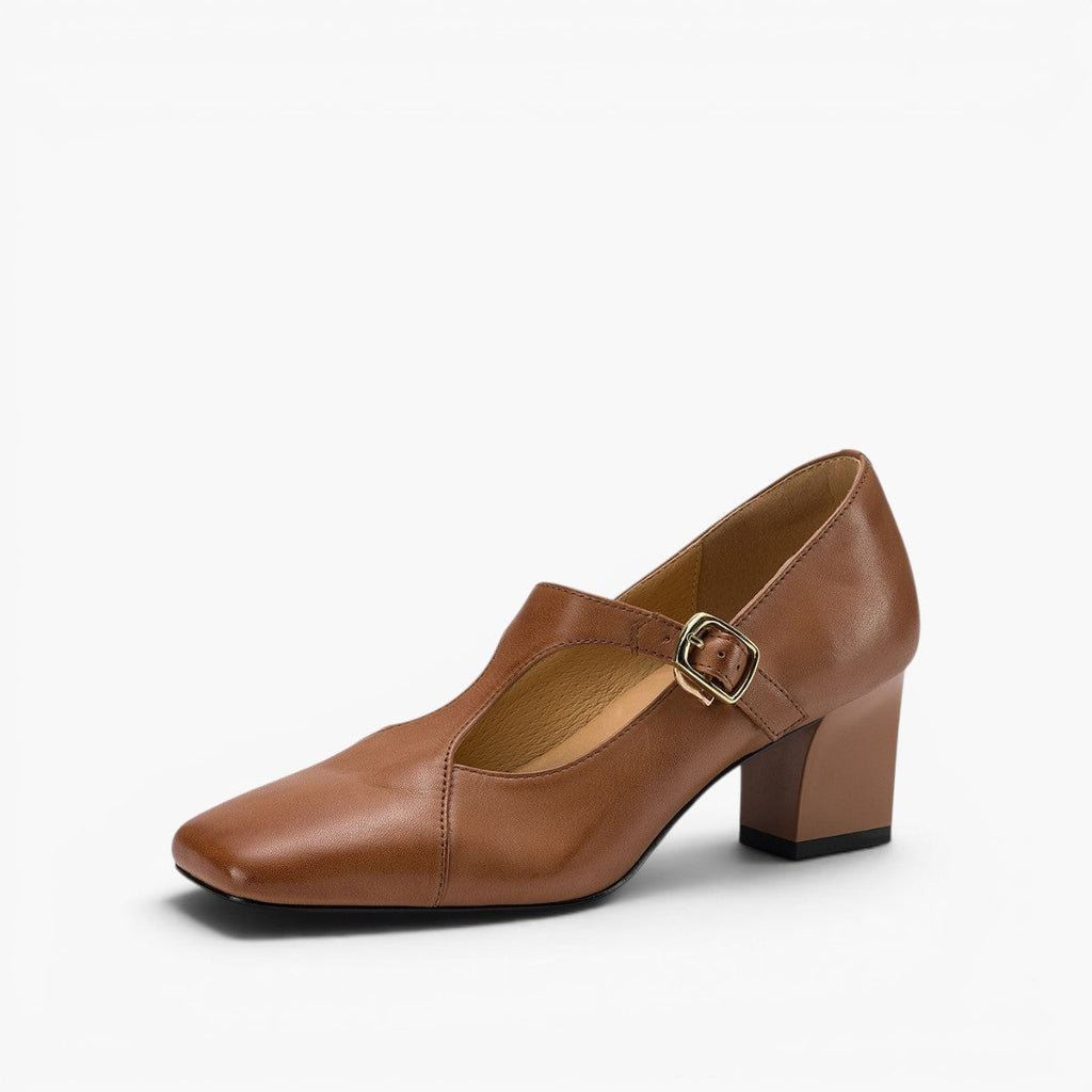 Gisette | Square-Toe Leather Mary Jane Block Heels