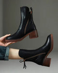 Gweana | Leather Ankle Boots with Block Heel