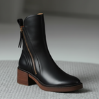 Gweana | Leather Ankle Boots with Block Heel