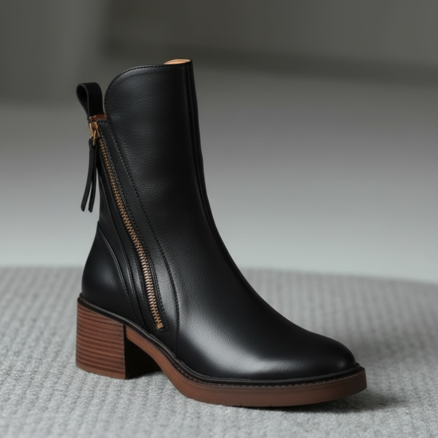 Gweana | Leather Ankle Boots with Block Heel
