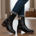 Gweana | Leather Ankle Boots with Block Heel