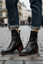 Gweana | Leather Ankle Boots with Block Heel