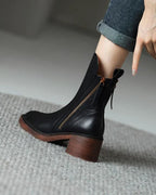 Gweana | Leather Ankle Boots with Block Heel