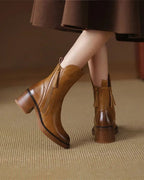 Gweana | Leather Ankle Boots with Block Heel
