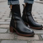 Gweana | Leather Ankle Boots with Block Heel