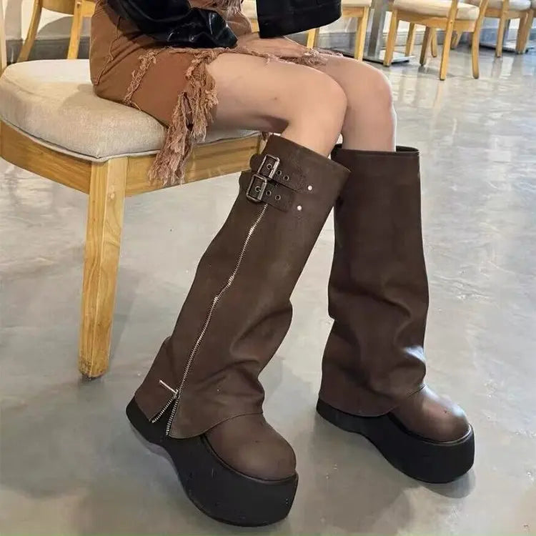 Gwenne | Slouchy Platform Knee High Boots