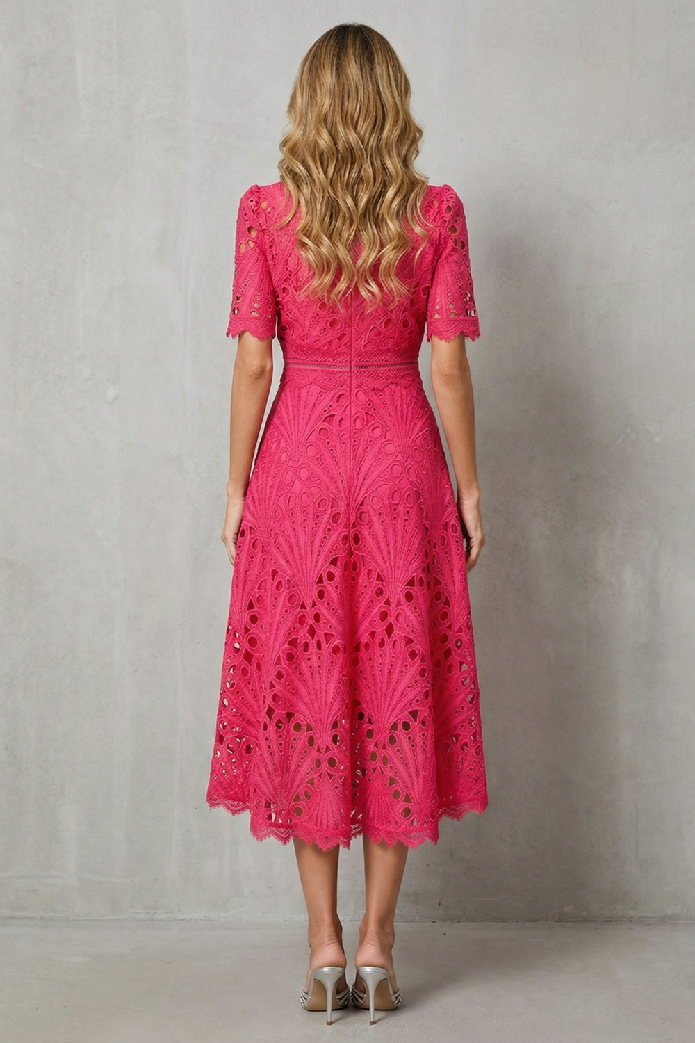 Helara | Lace High Neck Midi Dress Long Sleeve