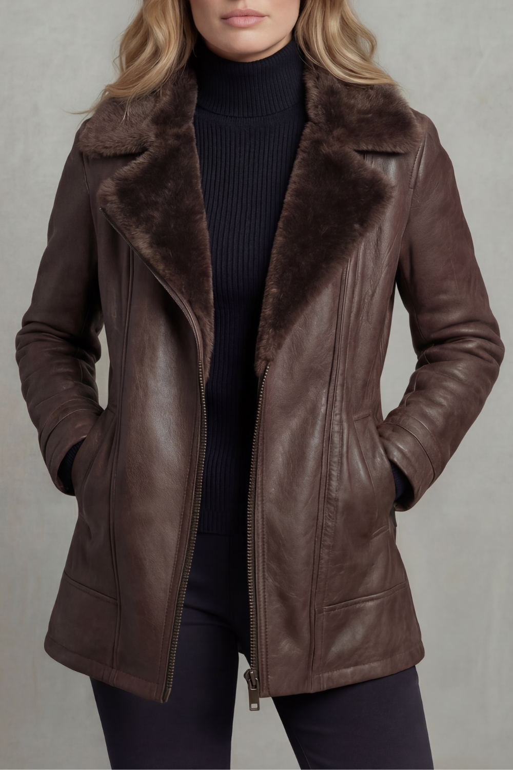 Hester | Leather Jacket with Shearling Collar