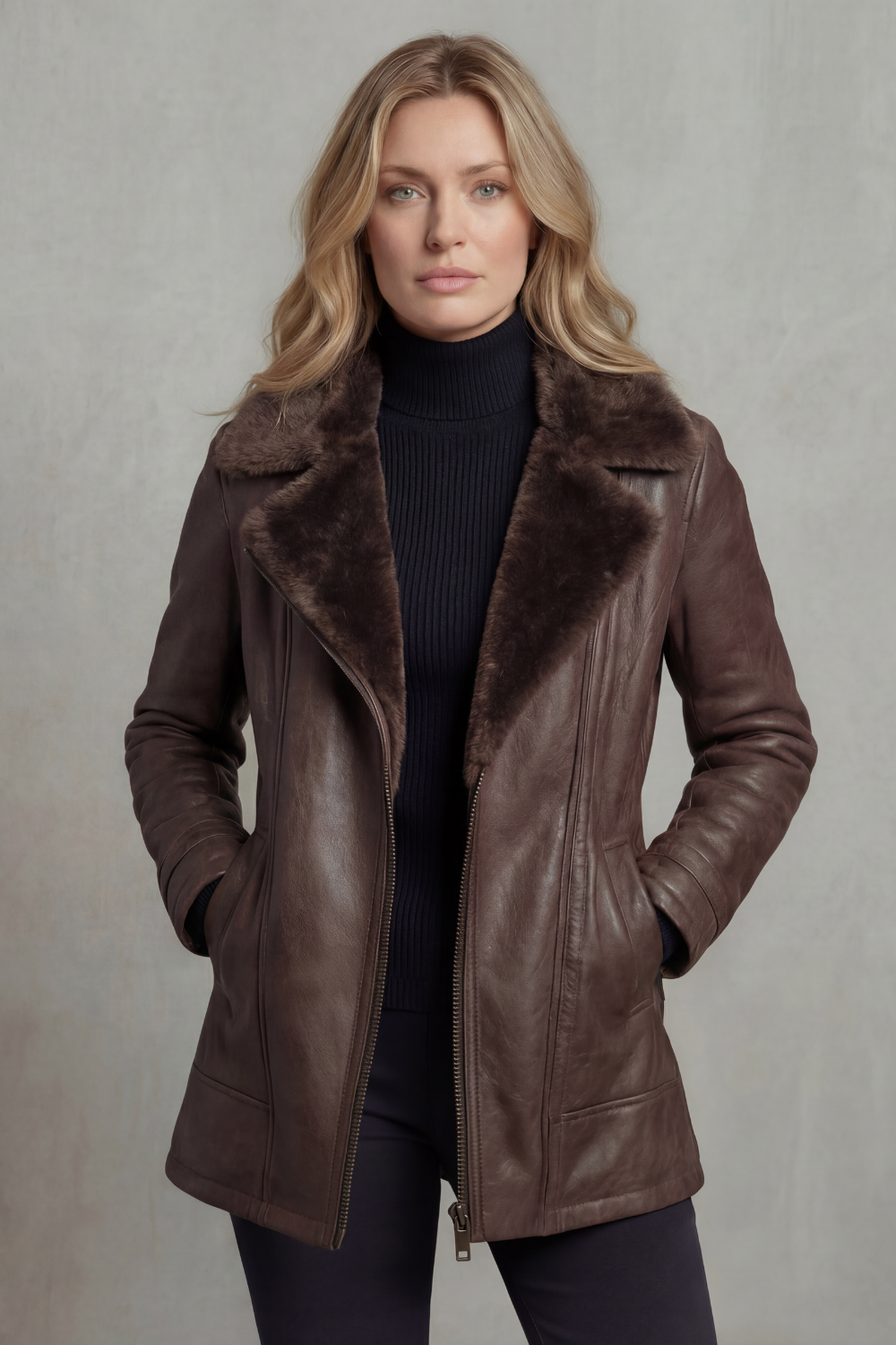 Hester | Leather Jacket with Shearling Collar