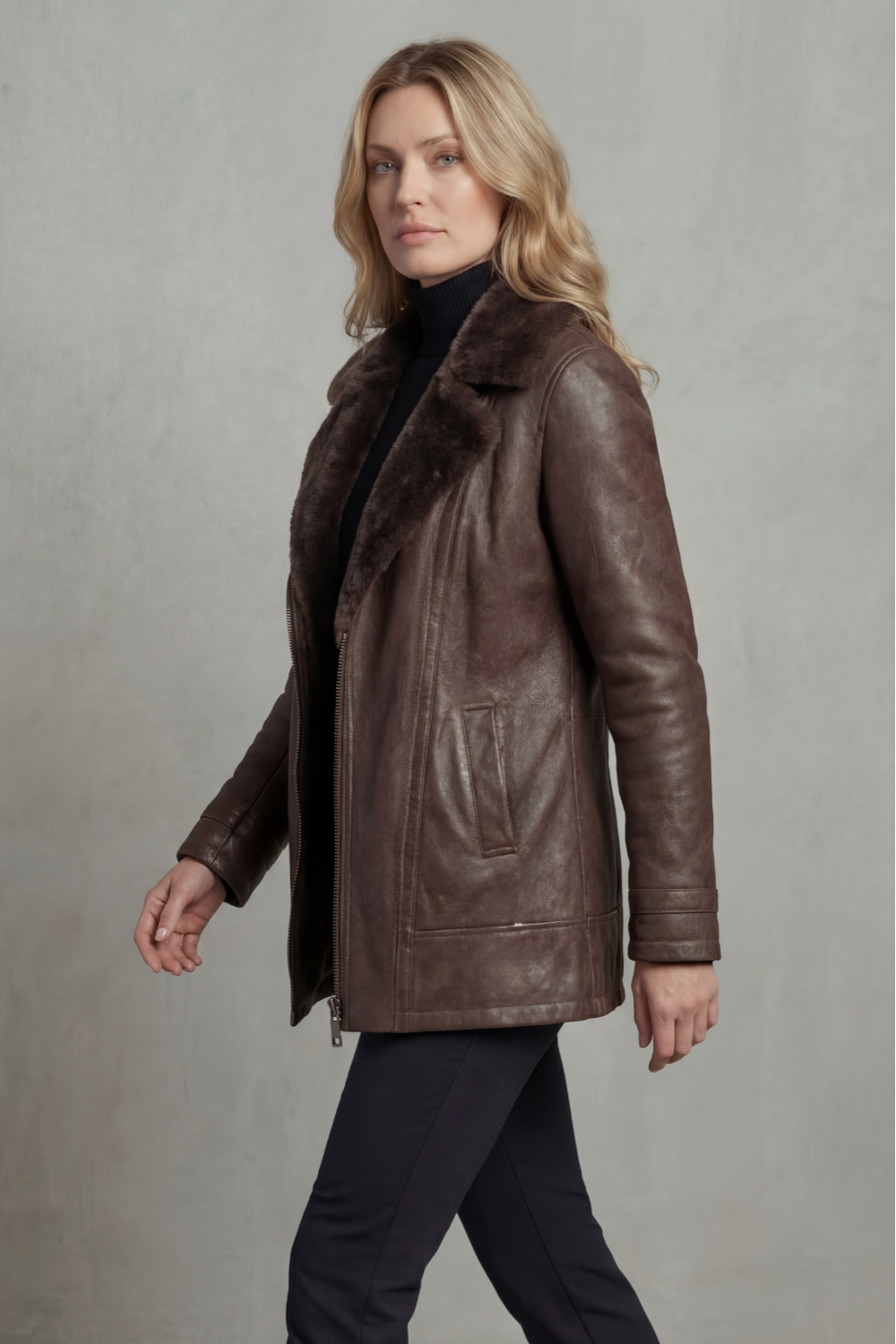 Hester | Leather Jacket with Shearling Collar
