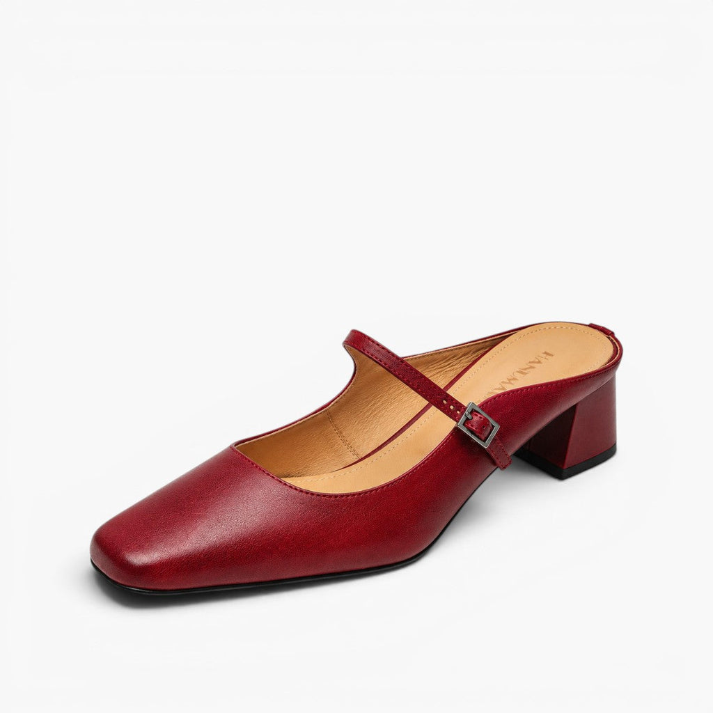 Ilanne | Square-Toe Leather Mules Block Heel