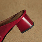 Ilanne | Square-Toe Leather Mules Block Heel