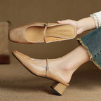 Ilanne | Square-Toe Leather Mules Block Heel
