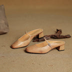 Ilanne | Square-Toe Leather Mules Block Heel
