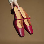 Ilanne | Square-Toe Leather Mules Block Heel