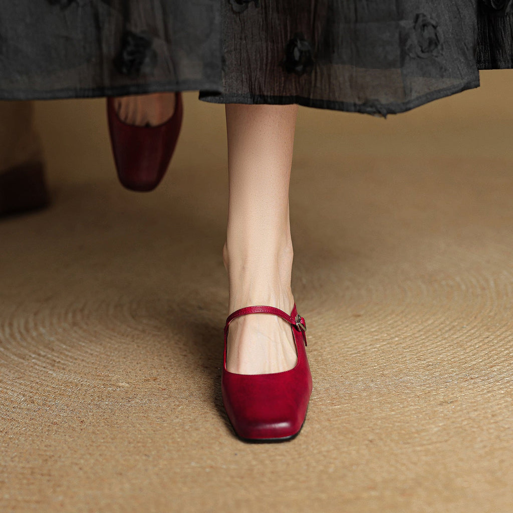 Ilanne | Square-Toe Leather Mules Block Heel