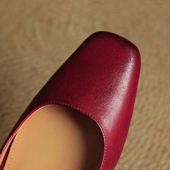 Ilanne | Square-Toe Leather Mules Block Heel