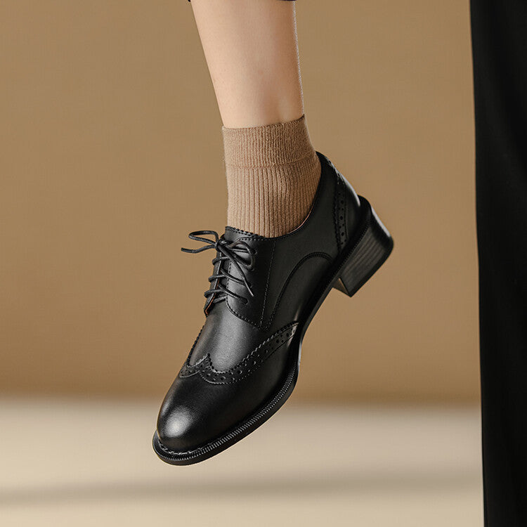 Ingeborg | Wingtip Leather Oxfords with Block Heel