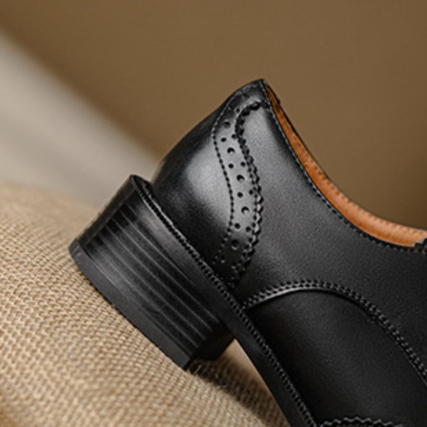 Ingeborg | Wingtip Leather Oxfords with Block Heel