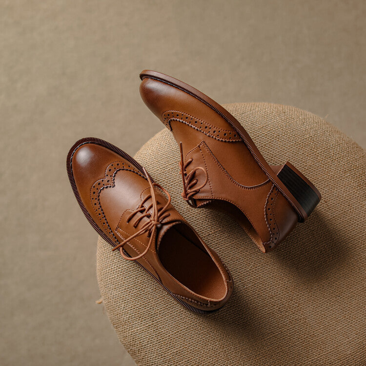 Ingeborg | Wingtip Leather Oxfords with Block Heel