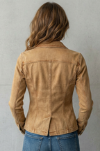 Isaena | Brown Denim Blazer with Sculpted Seams