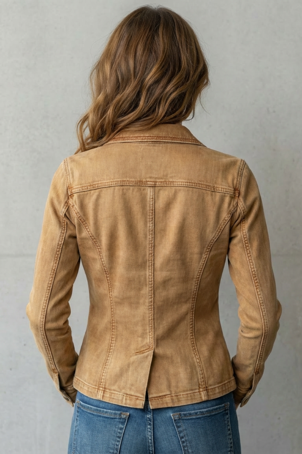 Isaena | Brown Denim Blazer with Sculpted Seams