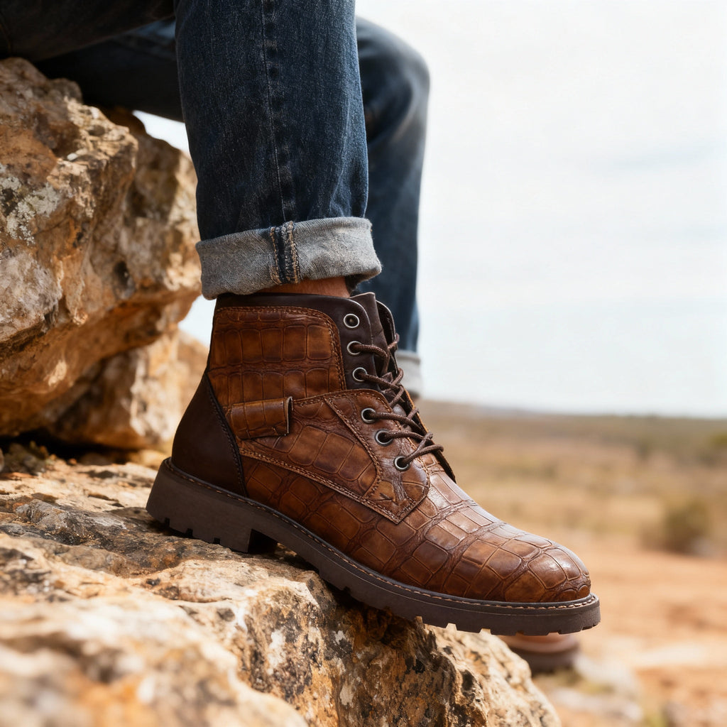 Isaenne | Croc Embossed Western Boots