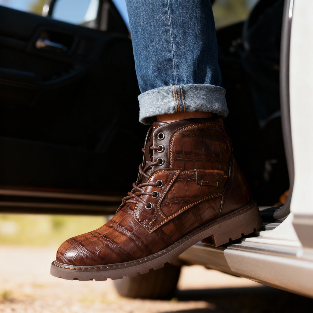 Isaenne | Croc Embossed Western Boots