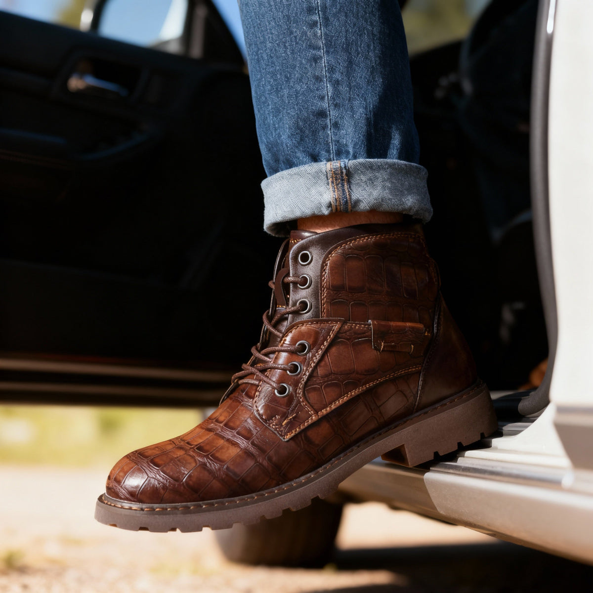 Isaenne | Croc Embossed Western Boots