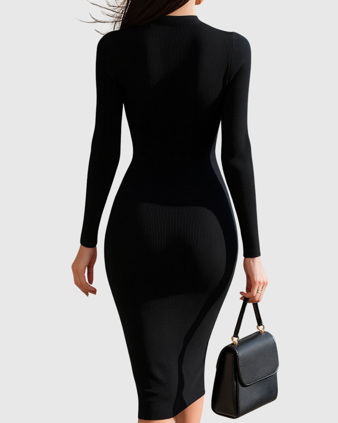 Isana | Zip Front Ribbed Knit Midi Dress