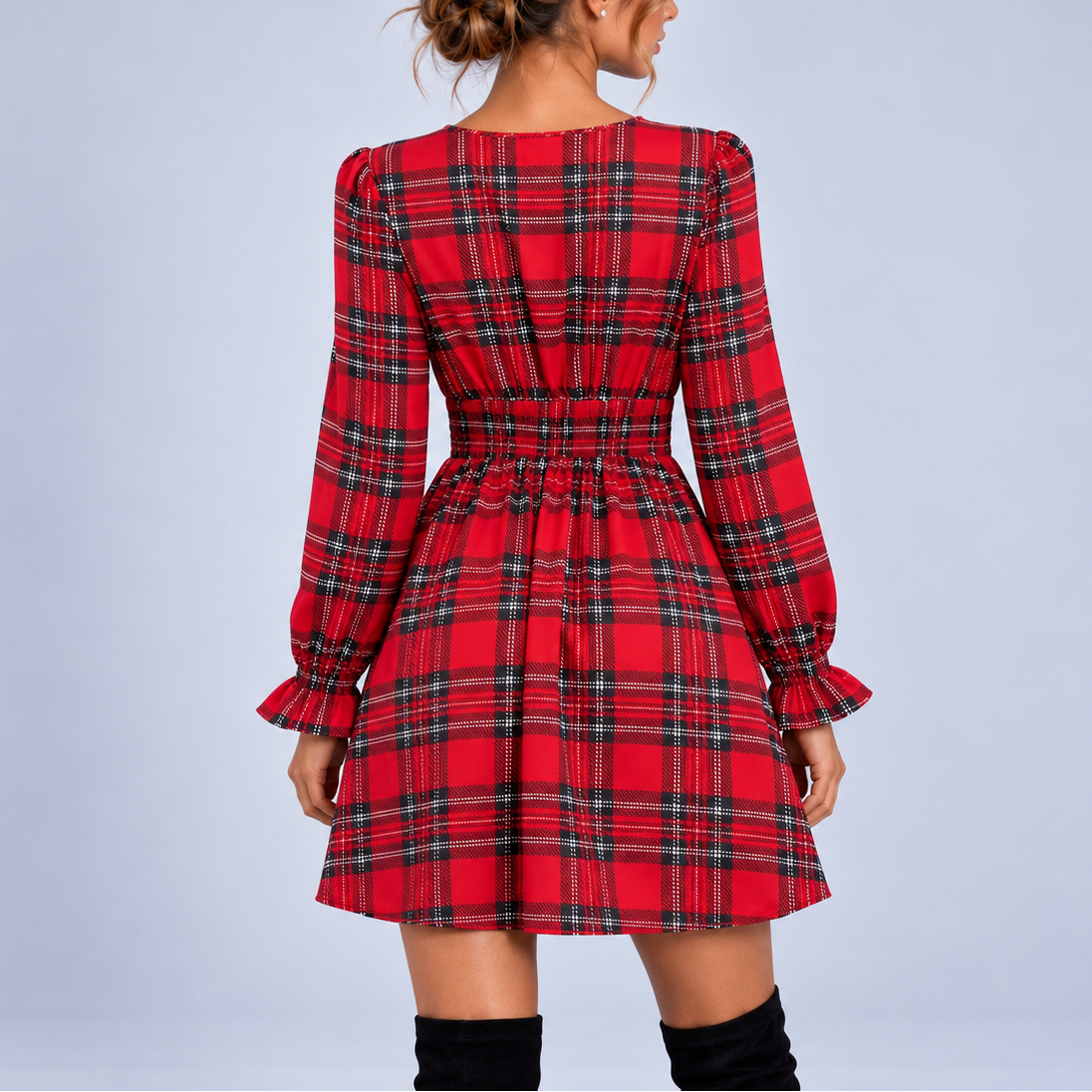 Isanne | Plaid Bow Christmas Mini Dress