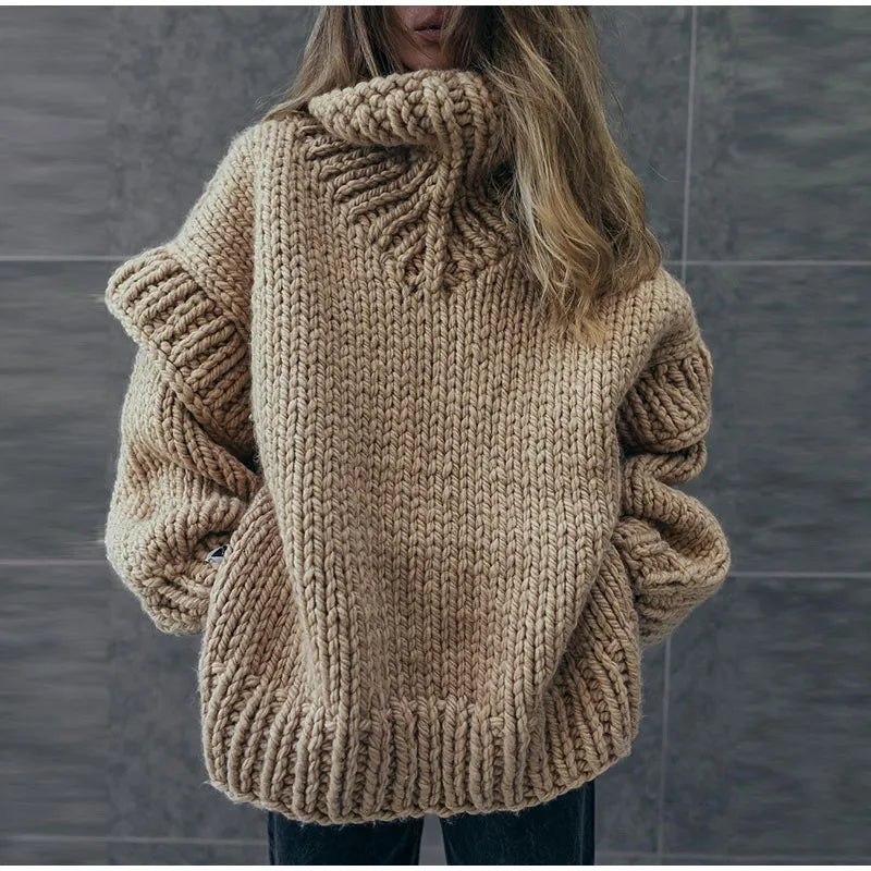 Isaora | Oversized Chunky Knit Folded Turtleneck Sweater
