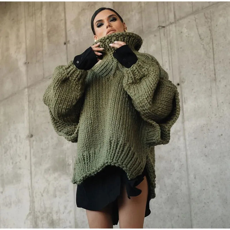 Isaora | Oversized Chunky Knit Folded Turtleneck Sweater