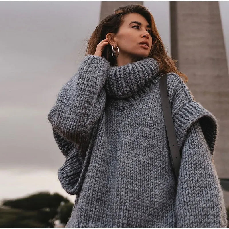 Isaora | Oversized Chunky Knit Folded Turtleneck Sweater