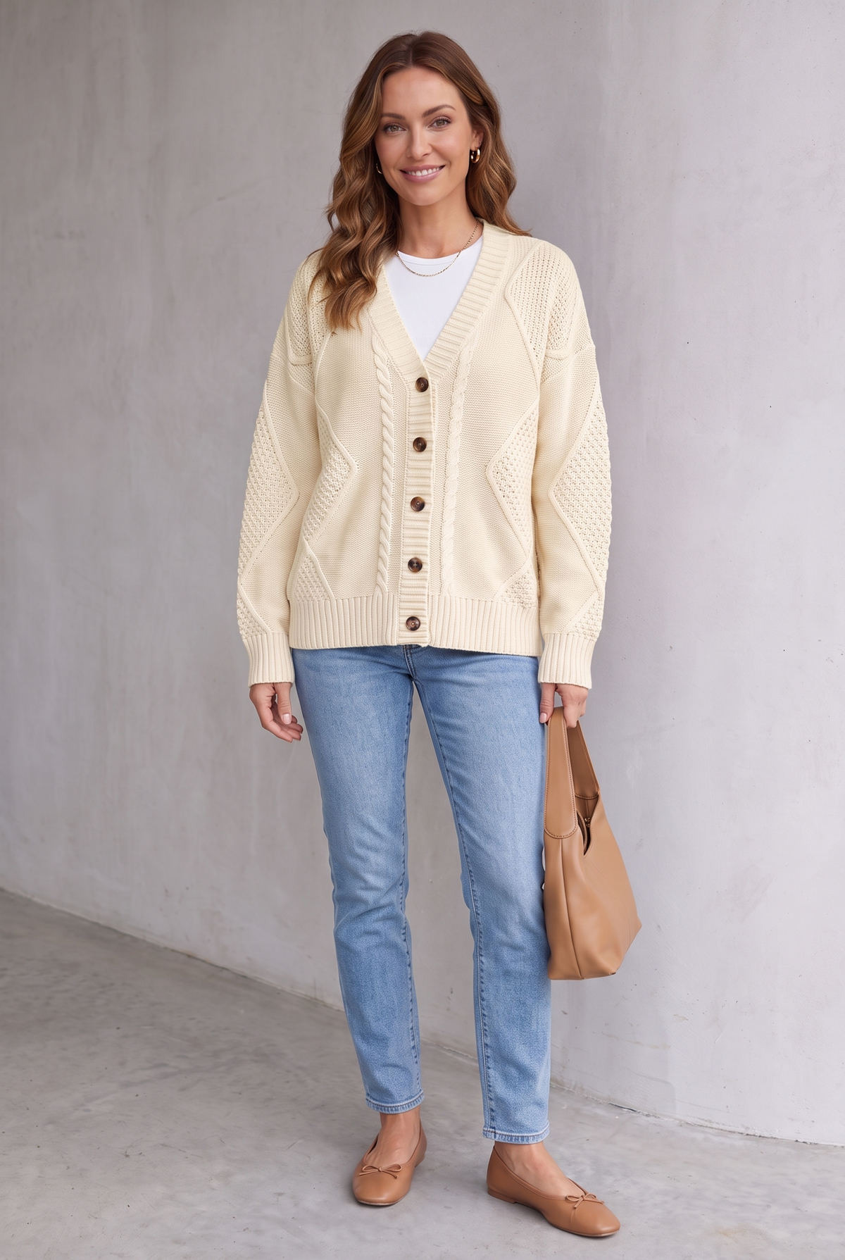 Jorena | Cable Knit Button Cardigan