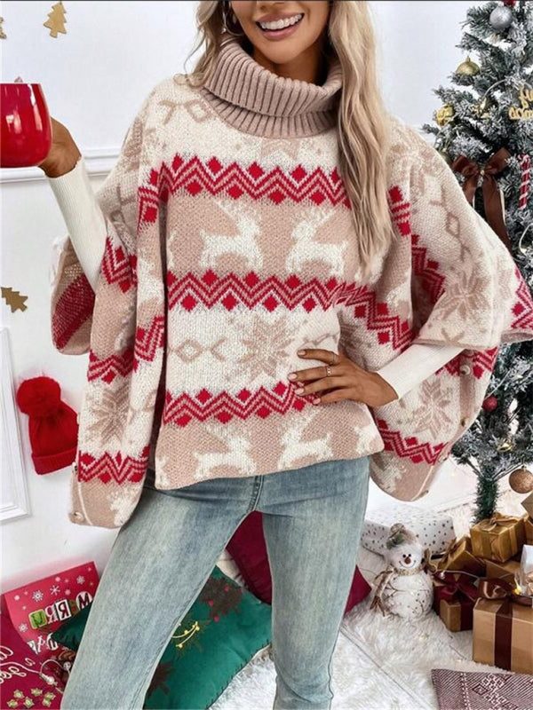 Jorenne | Oversized Reindeer Turtleneck Christmas Sweater