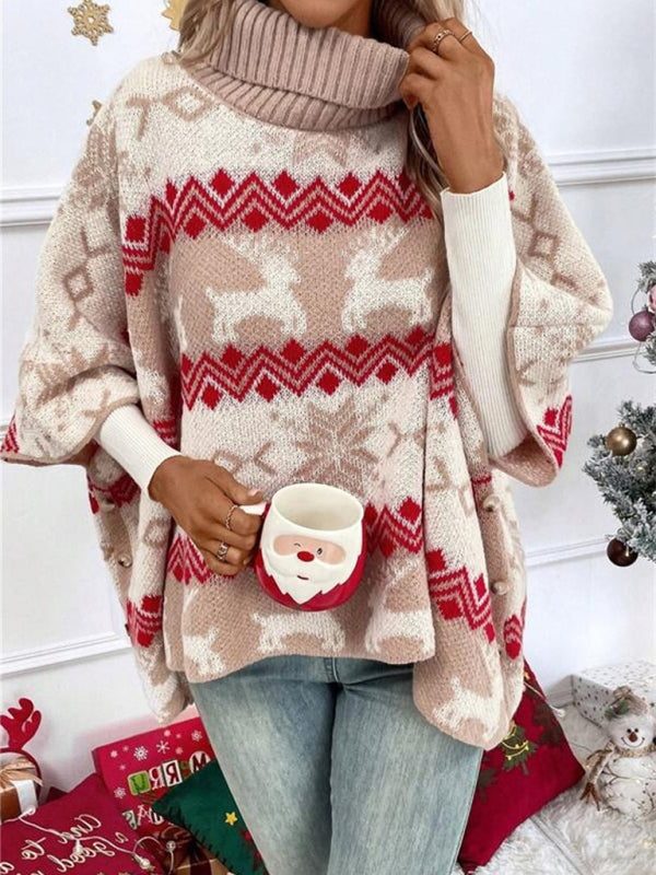 Jorenne | Oversized Reindeer Turtleneck Christmas Sweater