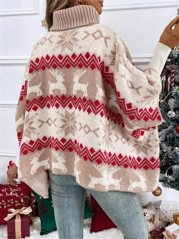 Jorenne | Oversized Reindeer Turtleneck Christmas Sweater