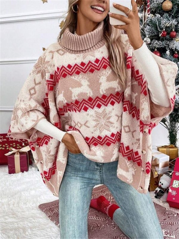 Jorenne | Oversized Reindeer Turtleneck Christmas Sweater
