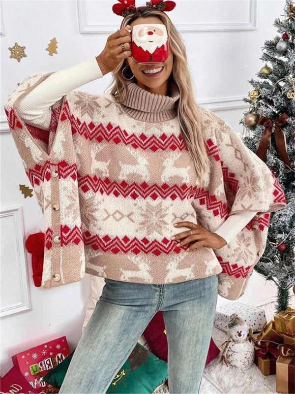 Jorenne | Oversized Reindeer Turtleneck Christmas Sweater
