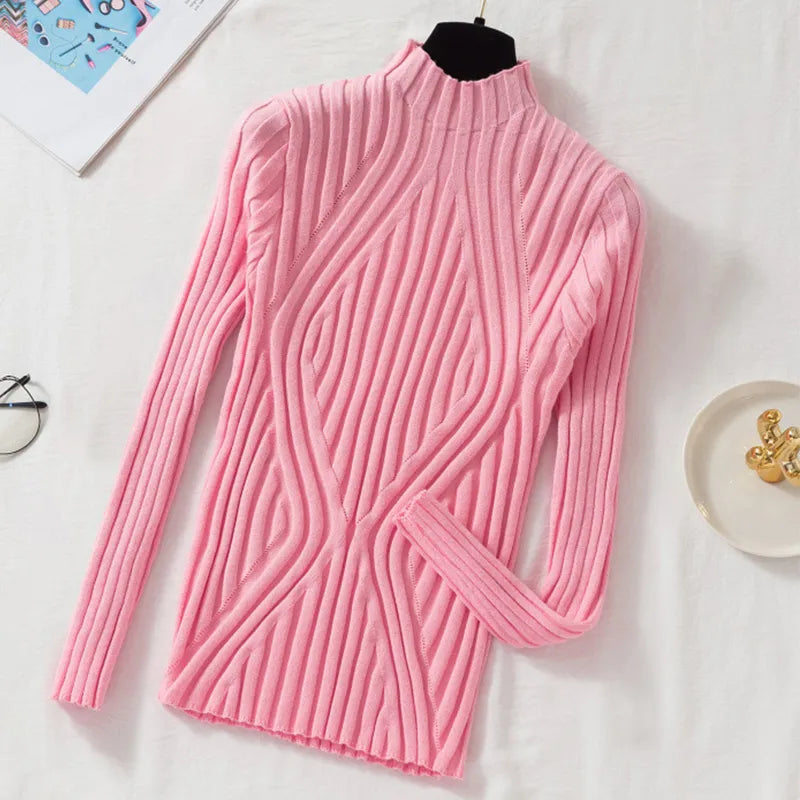 Jorora | Stretch Ribbed Roll Neck Sweater