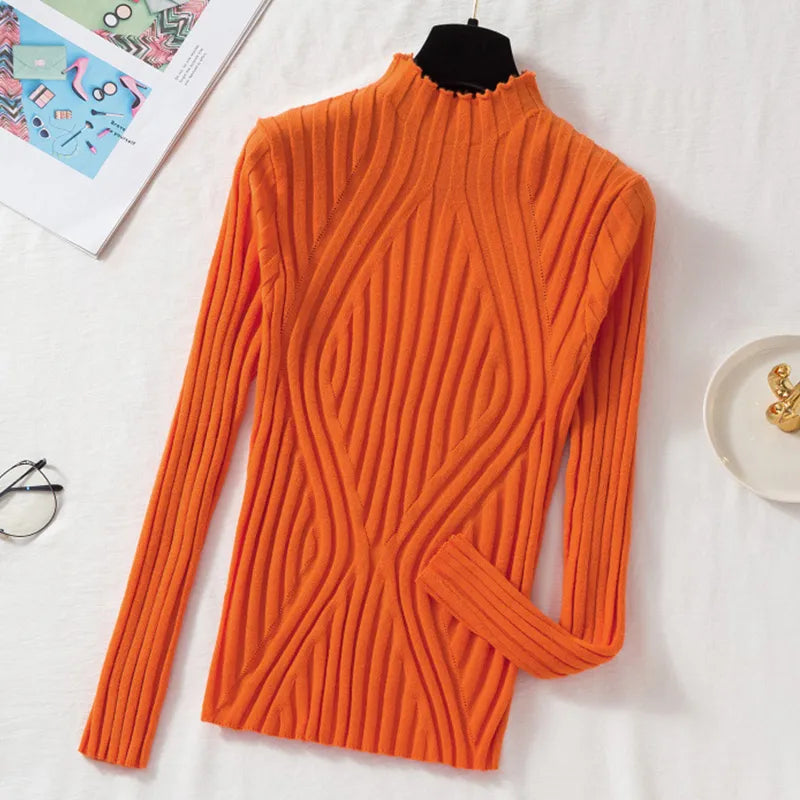 Jorora | Stretch Ribbed Roll Neck Sweater
