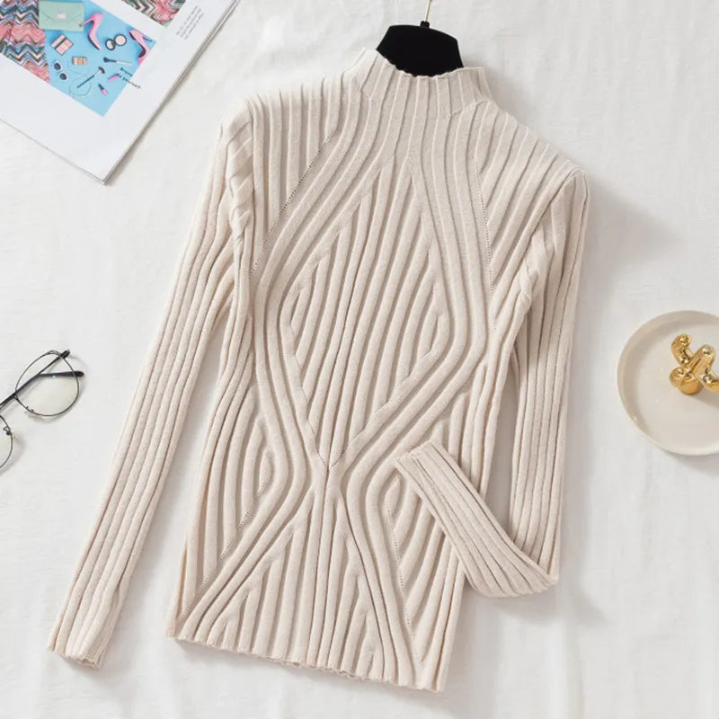 Jorora | Stretch Ribbed Roll Neck Sweater
