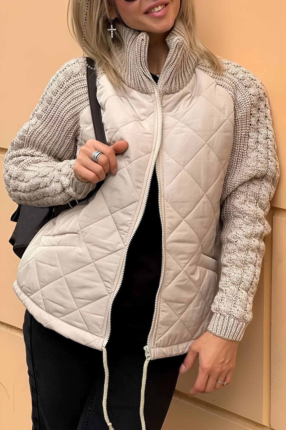 Julette | Quilted Jacket with Cable Knit Sleeves