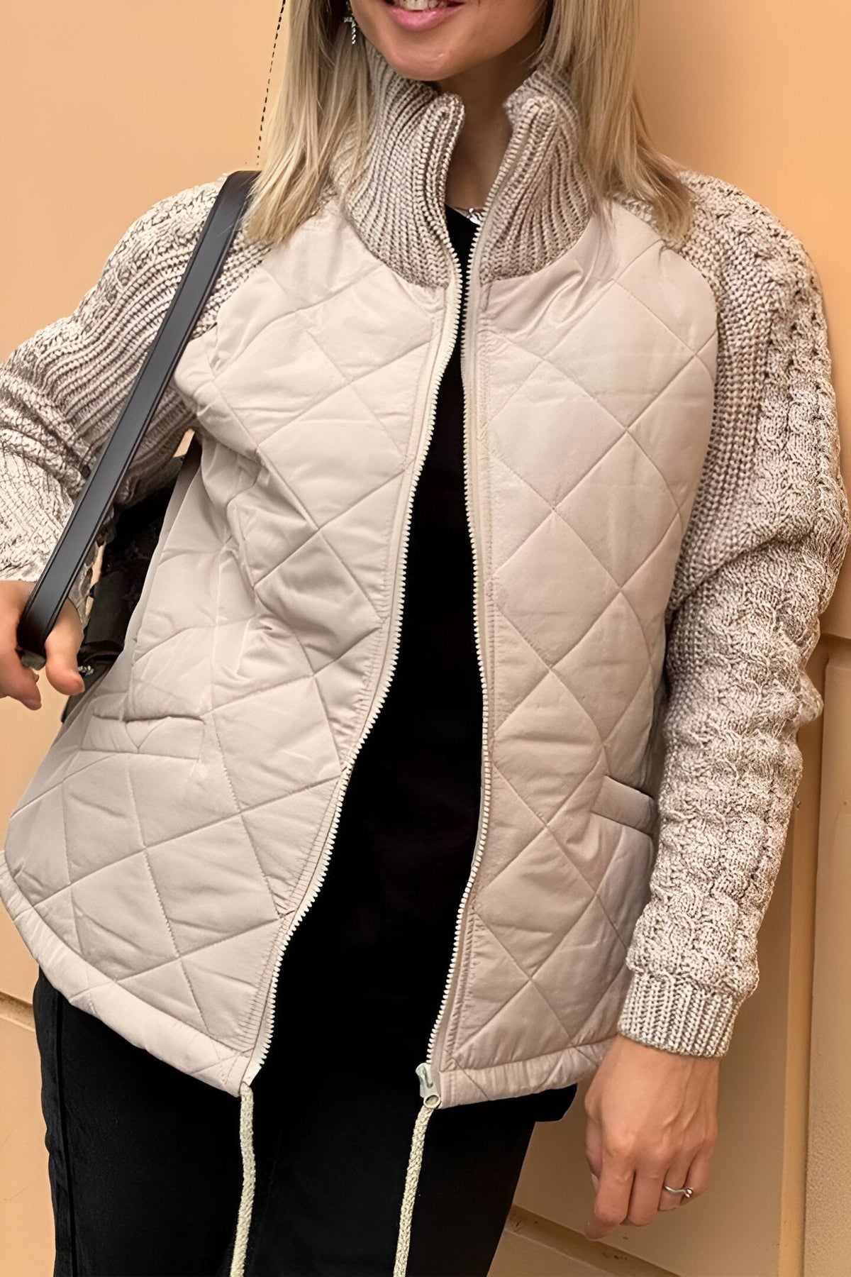 Julette | Quilted Jacket with Cable Knit Sleeves