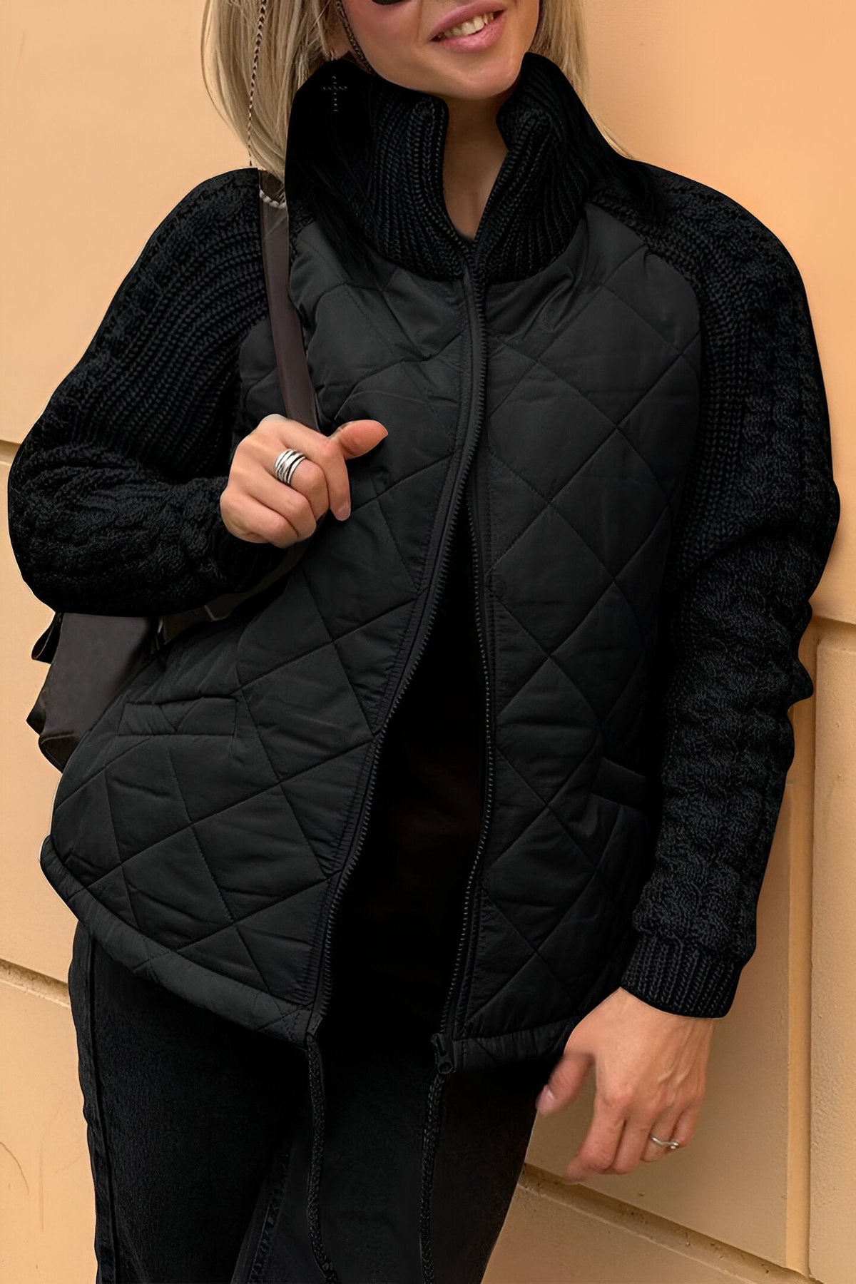 Julette | Quilted Jacket with Cable Knit Sleeves