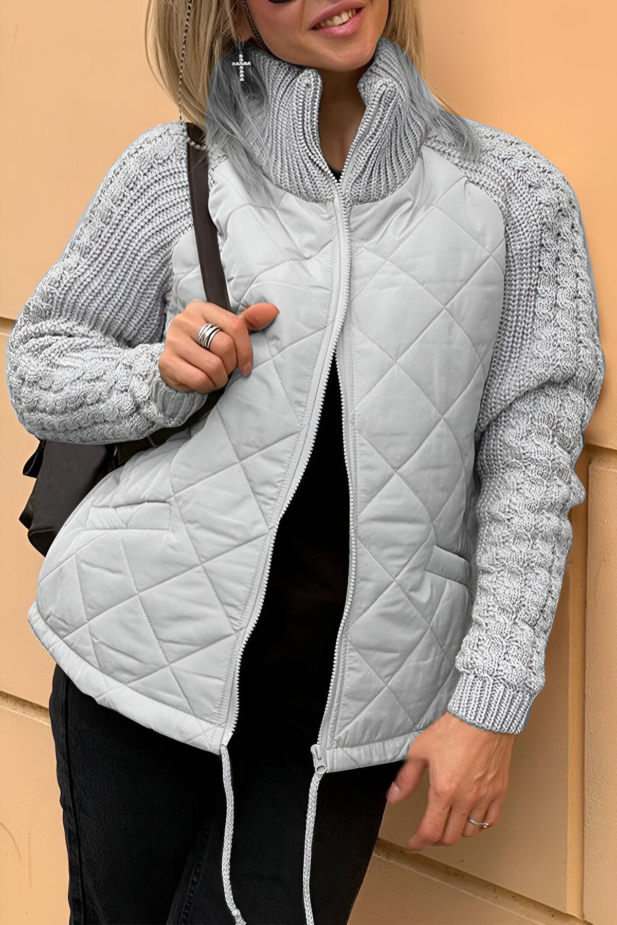 Julette | Quilted Jacket with Cable Knit Sleeves
