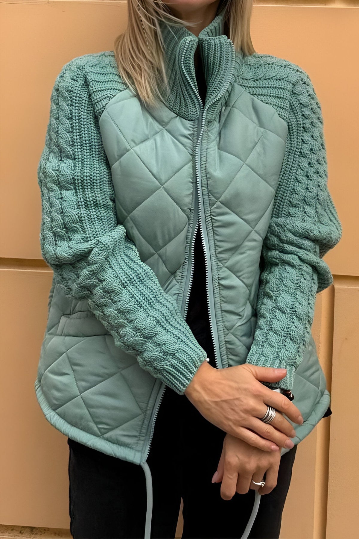 Julette | Quilted Jacket with Cable Knit Sleeves