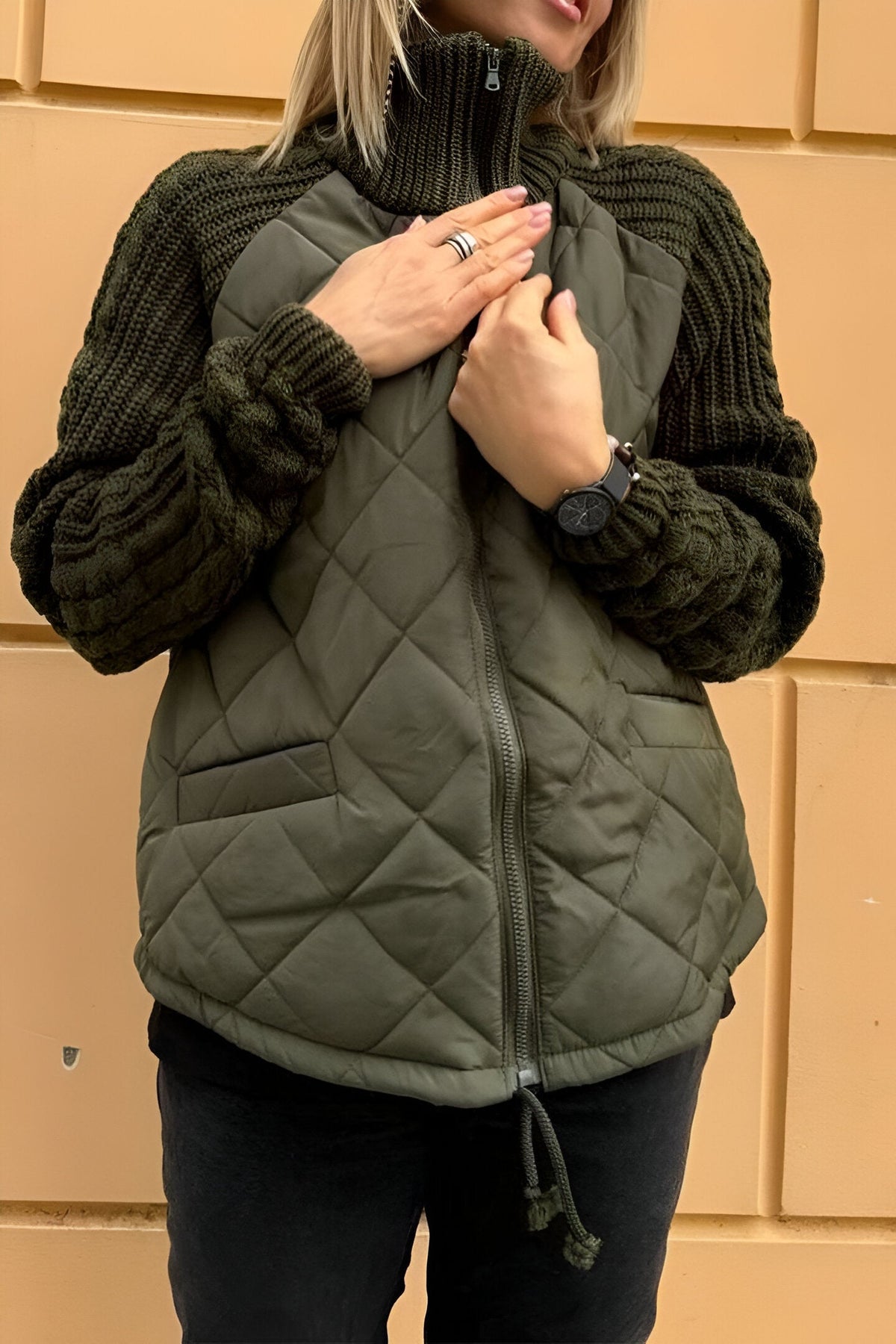 Julette | Quilted Jacket with Cable Knit Sleeves